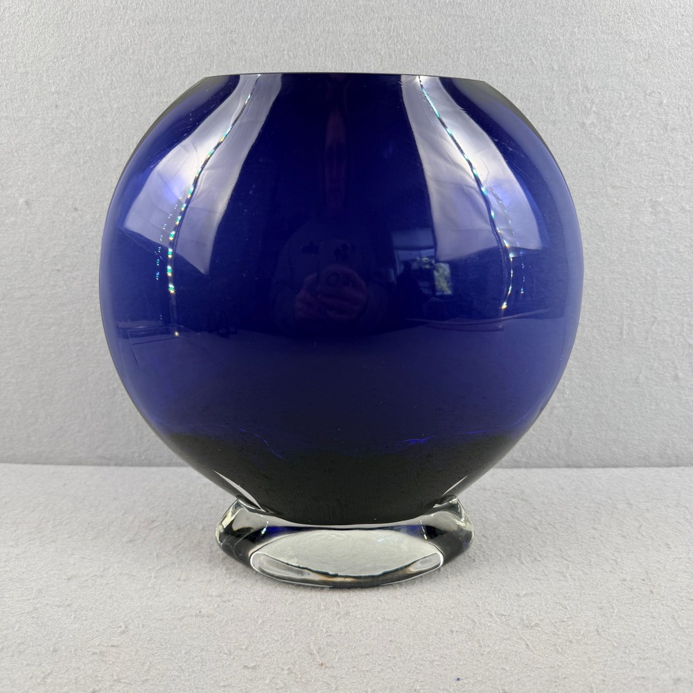 Cobalt Blue Vintage Art‎ Glass Vase 10" Large MCM Oblique Asymmetrical Form